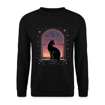 Black Cat Star Gazing At Window - Unisex Sweatshirt - black - Front - Alina (178cm) & Michal (187cm)