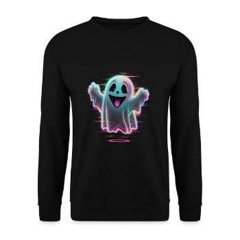 Gruseliger Glitch Ghost Boo Halloween - Unisex Pullover - Schwarz - Vorne - Alina (178cm) & Michal (187cm)