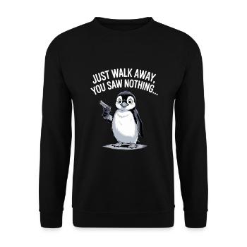 Pinguin Handfeuerwaffe Geh einfach weg, du hast nichts gesehen - Unisex Pullover - Schwarz - Vorne - Alina (178cm) & Michal (187cm)