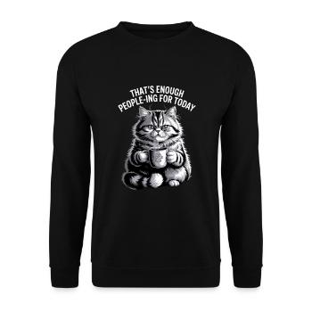Lustige Katze, die genug Leute für heute ist - Unisex Pullover - Schwarz - Vorne - Alina (178cm) & Michal (187cm)