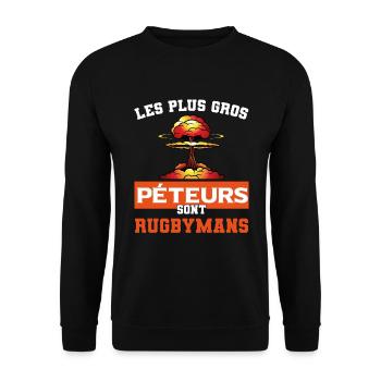 cadeau drôle gros péteur rugbyman rugby - Sweat-shirt Unisexe - noir - Devant - Alina (178cm) & Michal (187cm)