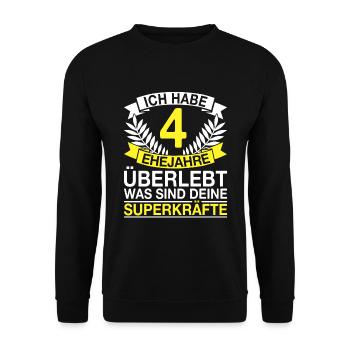 4 Ehejahre Überlebt 4 Hochzeitstag Geschenk - Unisex Pullover - Schwarz - Vorne - Alina (178cm) & Michal (187cm)
