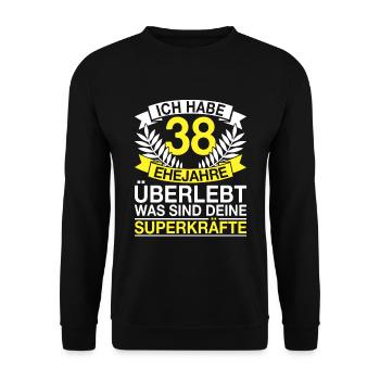 38 Ehejahre Überlebt 38 Hochzeitstag Geschenk - Unisex Pullover - Schwarz - Vorne - Alina (178cm) & Michal (187cm)