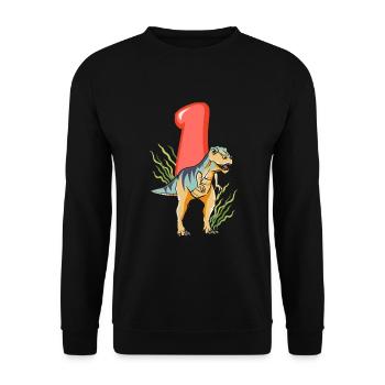1. Geburtstag Dino Geburtstag Ich bin 1 - Unisex Pullover - Schwarz - Vorne - Alina (178cm) & Michal (187cm)