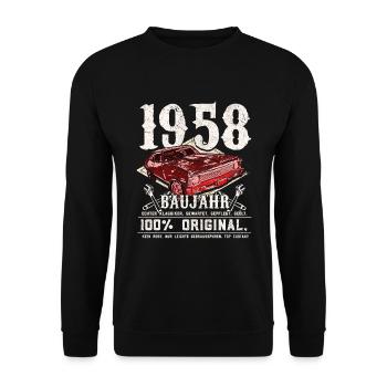 Oldtimer Baujahr 1958 geboren Geburtstag Spruch - Unisex Pullover - Schwarz - Vorne - Alina (178cm) & Michal (187cm)