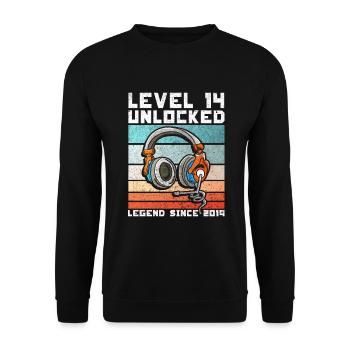 14th Birthday 14 Years Gamer Level 14 Complete - Unisex Sweatshirt - black - Front - Alina (178cm) & Michal (187cm)