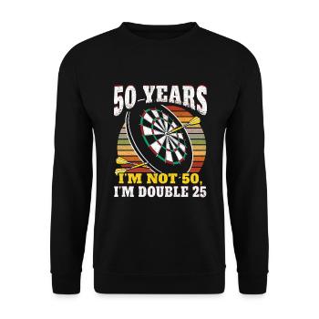 witzige Geschenkidee Männer 50 Jahre Darts - Unisex Pullover - Schwarz - Vorne - Alina (178cm) & Michal (187cm)
