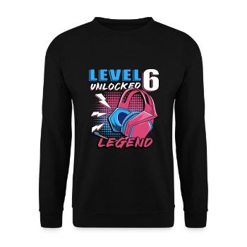 6th Birthday Level 6 Gamer Gift - Unisex Sweatshirt - black - Front - Alina (178cm) & Michal (187cm)