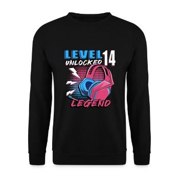 14th Birthday Level 14 Gamer Gift - Unisex Sweatshirt - black - Front - Alina (178cm) & Michal (187cm)