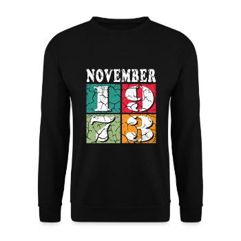 Novembre 1973 Anniversaire Novembre 1973 Novembre - Sweat-shirt Unisexe - noir - Devant - Alina (178cm) & Michal (187cm)