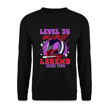 35. Geburtstag Level 35 unlocked - Unisex Pullover - Schwarz - Vorne - Alina (178cm) & Michal (187cm)