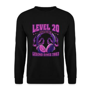 20.Geburtstag LVL20 unlocked 2003 Vintage - Unisex Pullover - Schwarz - Vorne - Alina (178cm) & Michal (187cm)