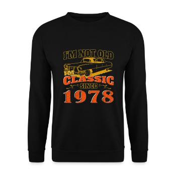 Oldtimer Baujahr 1978 Jahrgang Geburtstag Geschenk - Unisex Pullover - Schwarz - Vorne - Alina (178cm) & Michal (187cm)