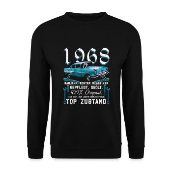 Oldtimer Baujahr 1968 geboren Geburtstag Spruch - Unisex Pullover - Schwarz - Vorne - Alina (178cm) & Michal (187cm)