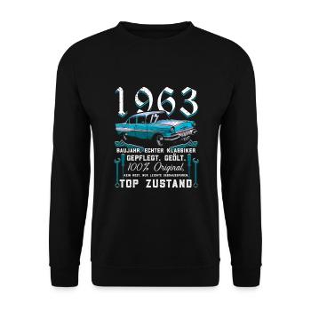 Oldtimer Baujahr 1963 - 60. Geburtstag - Unisex Pullover - Schwarz - Vorne - Alina (178cm) & Michal (187cm)