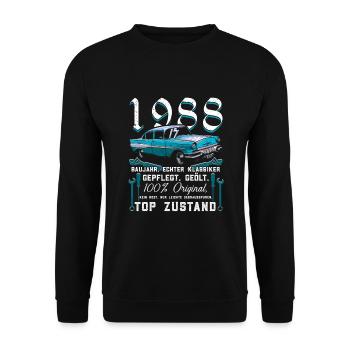 Baujahr 1988 Geburtstags Geschenk - Unisex Pullover - Schwarz - Vorne - Alina (178cm) & Michal (187cm)