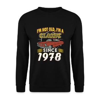 Oldtimer Baujahr 1978 Jahrgang Geburtstag Geschenk - Unisex Pullover - Schwarz - Vorne - Alina (178cm) & Michal (187cm)