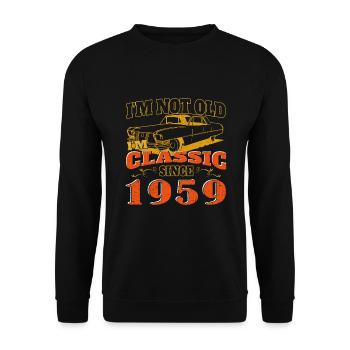 Oldtimer Baujahr 1959 Jahrgang Geburtstag Geschenk - Unisex Pullover - Schwarz - Vorne - Alina (178cm) & Michal (187cm)