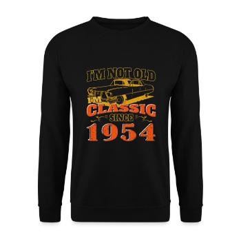 Oldtimer 1954 70. Geburtstag Geschenk Herren - Unisex Pullover - Schwarz - Vorne - Alina (178cm) & Michal (187cm)