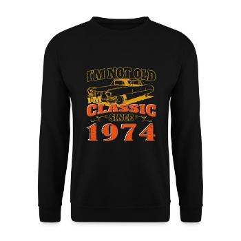 Vintage 1974 50th Birthday Gift Mens - Unisex Sweatshirt - black - Front - Alina (178cm) & Michal (187cm)