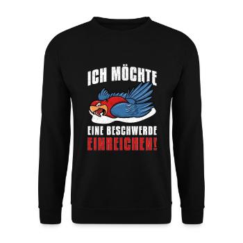 Papagei Lustige Cartoon - Beschwerde einreichen - Unisex Pullover - Schwarz - Vorne - Alina (178cm) & Michal (187cm)