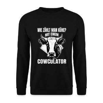 Lustiger Kuh Spruch - Kühe Cowculator - Unisex Pullover - Schwarz - Vorne - Alina (178cm) & Michal (187cm)