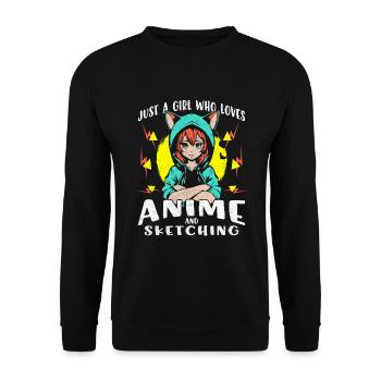 Juste une fille qui aime l’anime Anime Girl Anime Merch - Sweat-shirt Unisexe - noir - Devant - Alina (178cm) & Michal (187cm)