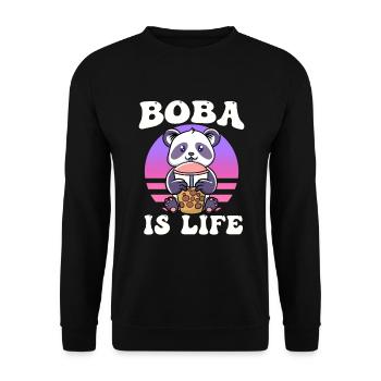 Cute Panda Bear Drinks Matcha Bubble Tea - Unisex Sweatshirt - black - Front - Alina (178cm) & Michal (187cm)
