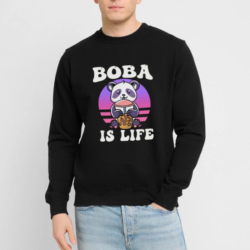 Cute Panda Bear Drinks Matcha Bubble Tea Unisex Sweatshirt