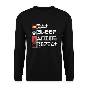 Eat Sleep Anime Wiederholung - Unisex Pullover - Schwarz - Vorne - Alina (178cm) & Michal (187cm)