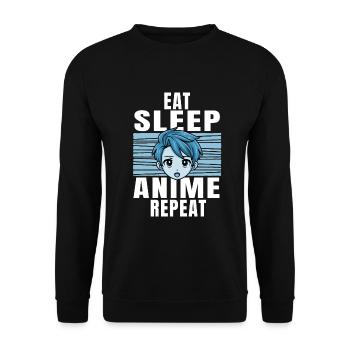 eat Sleep Anime Schönes Zeichentrick T-Shirt - Unisex Pullover - Schwarz - Vorne - Alina (178cm) & Michal (187cm)