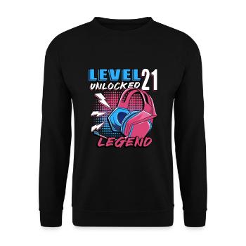 Level 21 freigeschaltet Lustiger Videospieler 21. - Unisex Pullover - Schwarz - Vorne - Alina (178cm) & Michal (187cm)
