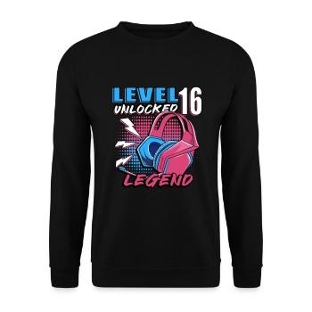 Level 16 Unlocked - Unisex Sweatshirt - black - Front - Alina (178cm) & Michal (187cm)