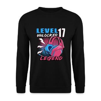 17e anniversaire - 17 ans Niveau 17 débloqué - Sweat-shirt Unisexe - noir - Devant - Alina (178cm) & Michal (187cm)