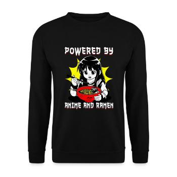 powered by Anime and Ramen - Unisex Pullover - Schwarz - Vorne - Alina (178cm) & Michal (187cm)