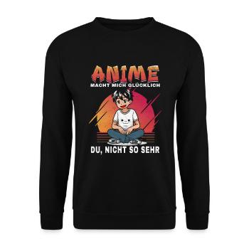 Anime makes me happy, you not so much - Unisex Sweatshirt - black - Front - Alina (178cm) & Michal (187cm)