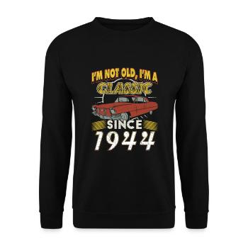 Voiture ancienne construite en 1944 né anniversaire en disant - Sweat-shirt Unisexe - noir - Devant - Alina (178cm) & Michal (187cm)