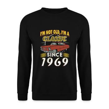 Oldtimer 1969 55. Geburtstag Geschenk Herren - Unisex Pullover - Schwarz - Vorne - Alina (178cm) & Michal (187cm)