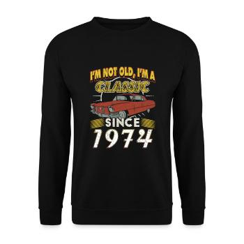 FUNNY 50TH BIRTHDAY CLASSIC CAR 1974 UNIQUE PIECE - Unisex Sweatshirt - black - Front - Alina (178cm) & Michal (187cm)