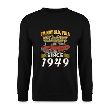 Oldtimer Baujahr 1949 Jahrgang Geburtstag Geschenk - Unisex Pullover - Schwarz - Vorne - Alina (178cm) & Michal (187cm)