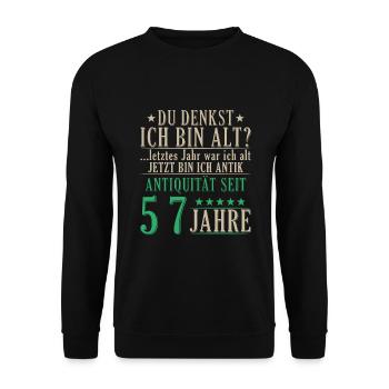 Antiquität 57 Jahre alt - 57. Geburtstag Spruch - Unisex Pullover - Schwarz - Vorne - Alina (178cm) & Michal (187cm)