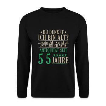 Antiquität 55 Jahre alt - 55. Geburtstag Spruch - Unisex Pullover - Schwarz - Vorne - Alina (178cm) & Michal (187cm)