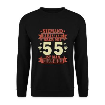 55 Jahre 55. Geburtstag lustiger Spruch Geschenk - Unisex Pullover - Schwarz - Vorne - Alina (178cm) & Michal (187cm)