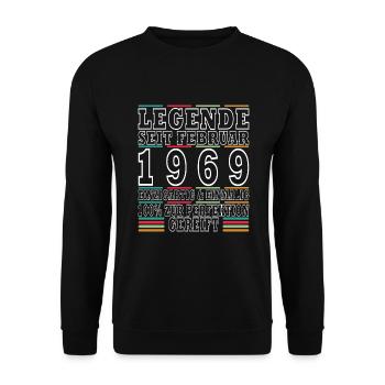 Februar 1969 Geburtstag Februar 1969 Februar - Unisex Pullover - Schwarz - Vorne - Alina (178cm) & Michal (187cm)