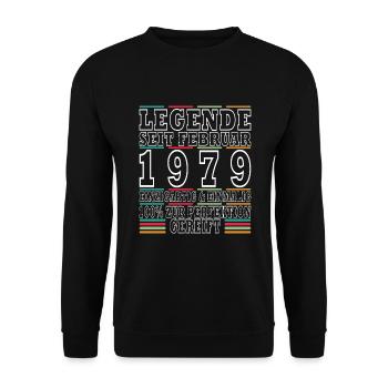 Februar 1979 Geburtstag Februar 1979 Februar - Unisex Pullover - Schwarz - Vorne - Alina (178cm) & Michal (187cm)