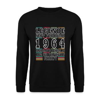 Februar 1964 Geburtstag Februar 1964 Februar - Unisex Pullover - Schwarz - Vorne - Alina (178cm) & Michal (187cm)