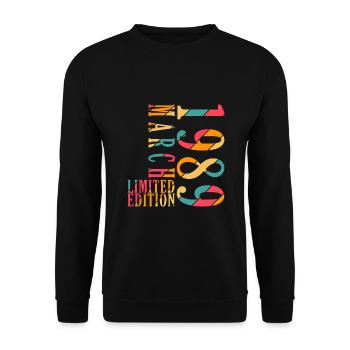 1989 Mars Naissance Anniversaire Année de naissance - Sweat-shirt Unisexe - noir - Devant - Alina (178cm) & Michal (187cm)