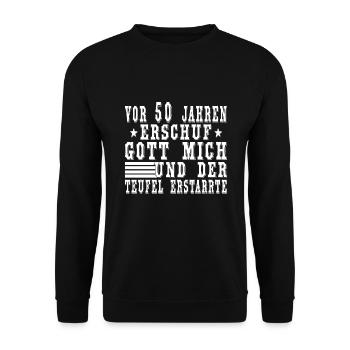 50 Jahre Spruch - 50. Geburtstag lustig 50ter - Unisex Pullover - Schwarz - Vorne - Alina (178cm) & Michal (187cm)