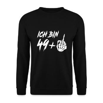 50. Geburtstag 49 + Mittelfinger 50 Jahre - Unisex Pullover - Schwarz - Vorne - Alina (178cm) & Michal (187cm)