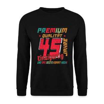 45. Geburtstag Mann Frau Vintage 45 Jahre - Unisex Pullover - Schwarz - Vorne - Alina (178cm) & Michal (187cm)